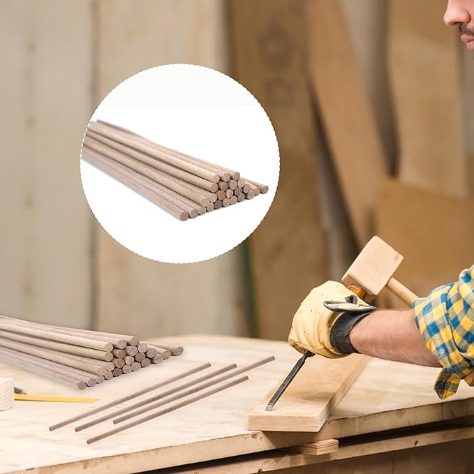 24pcs Wooden Dowel Rods, 0.47 X 12 Inch Long Walnut Dowel Rod Wooden Sticks for Crafts, Round Wood Filler Sticks, Unfinished Wood Dowels for Woodworking Building Material Window Cake Support