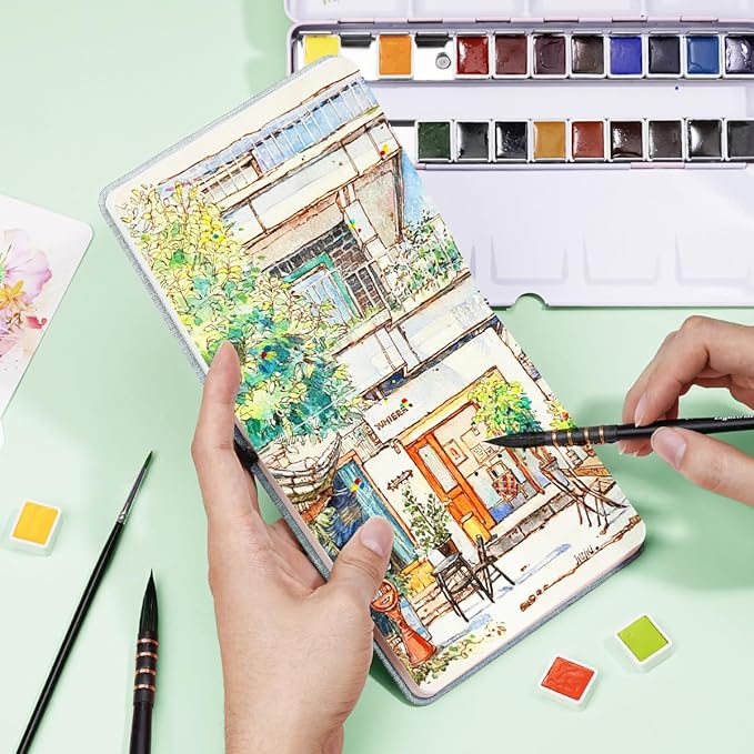 Lightwish Square Watercolor Journal,100% Cotton,300gsm/140lb,Acid-Free,24 Sheets Hot Press Watecolor Sketchbook for Artists Adults Students,4.7 * 4.7 Inches(Light Green)