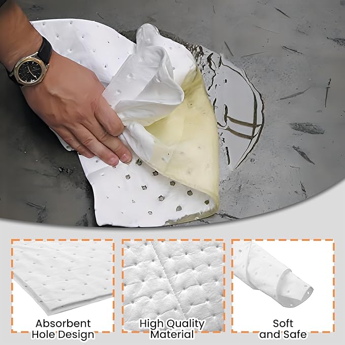 Smaafit Oil-Only Absorbent Pads 17.5" x 13.5" Heavyweight Oil Absorbing Mats, 50pcs White Oil Absorbent Mat Pads for Absorbing Protecting Home Garage Basement, 24oz/Pad
