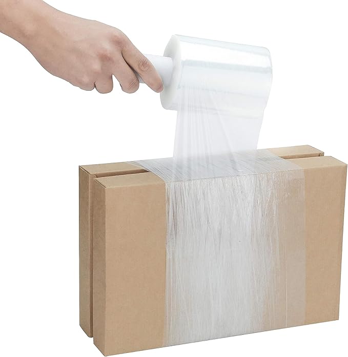 Mini Stretch Wrap for Packing with Handles, 12 Pack, 5 Inch x 1000 Feet, 50 Gauge, Durable Clear Plastic wrap for Moving, Packing wrap Plastic roll Also a Furniture Wrap