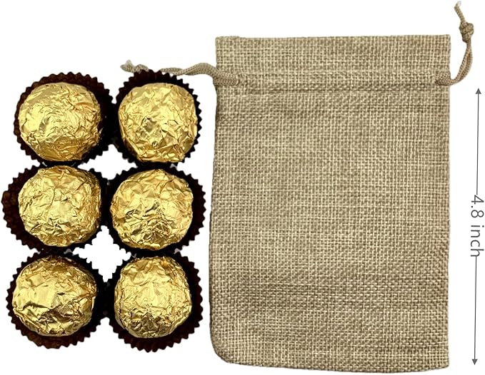 Palmhomee Pack of 25 Burlap Gift Bags with Drawstring Linen Jewelry Pouches Wedding Hessian Jute Bags for Birthday Jewelry and Treat Pouches Party Wedding Favors Gift Art and DIY Craft   (4x5.6 Inch, Burlap)