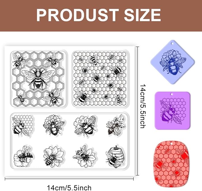 CHGCRAFT Polymer Clay Texture Sheets Bee Pattern Polymer Clay Texture Mat Insect Silicone Mat Silicone Molding Pattern Sheets for Pottery Earrings Jewelry Making