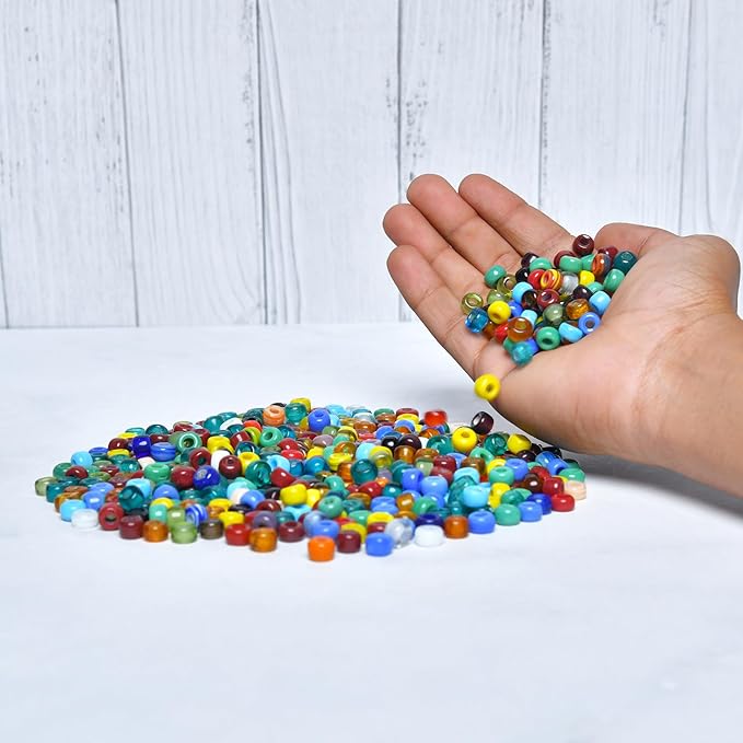 1/2 LB Bag of Assorted Pony/Crow Glass Beads for Jewelry Making, Lampwork Bead Mix for Bracelets and Necklaces, Crafting Beads Supplies Kit, Large & Small Beads (Crow Beads Mix)