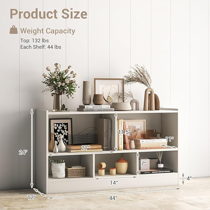 LOKO 2 Tier 5 Cube Bookcase, Open Shelf Storage Cabinet, Wooden Display Cabinet Shelf, Multipurpose Bookshelf for Living Room, Hallway, Home Office, Classroom (White)