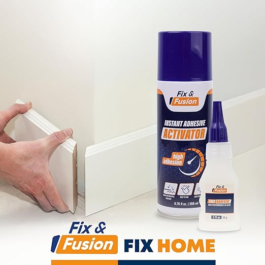FIX & FUSION Ca Super Glue (1.77 Oz) with Activator Spray (6.76 Fl Oz) Set, Fast Adhesive/Cyanoacrylate Glue & Instant Activator for Woodworking, Plastic, Rubber, Granite, DIY & Industrial, (4 Pack)