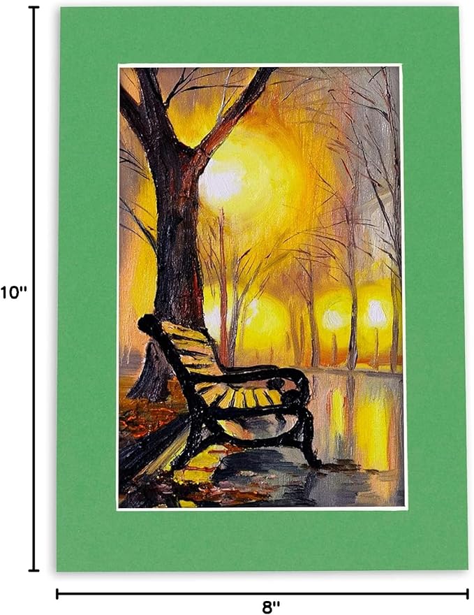 8x10 Mat Bevel Cut for 5x8 Photos - Acid Free Bright Green Precut Matboard - For Pictures, Photos, Framing - 4-ply Thickness