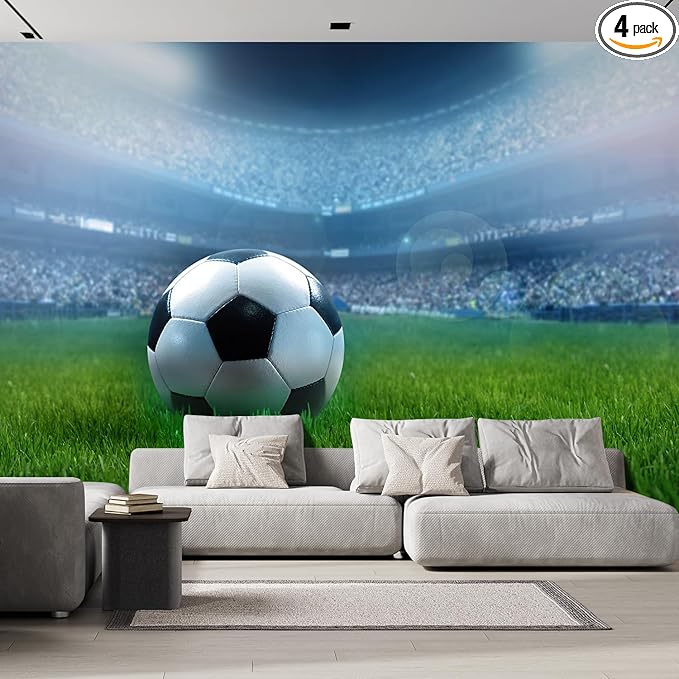wall26 Wall Sticker/Wall Mural Close Up of a Football Ball on a Full Stadium, Not Peel and Stick, Non-Woven Wallpaper Decorative for Bedroom, Living Room, Office - 99x96 inches