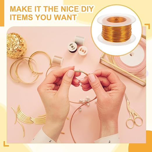 uxcell 20 Gauge / 0.8mm Anodized Aluminum Wire for Jewelry Craft Making, 102 Feet Bendable Flexible Wire for DIY Home Decor Gardening Sculpture, Gold