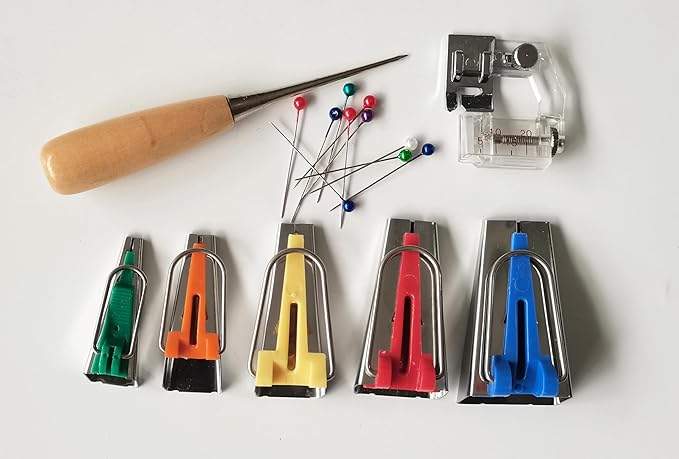 HONEYSEW Bias Tape Maker Kits All 5 Sizes 6MM 9MM 12MM 18MM 25MM Binding Foot Craft Clips Awl Quilter's Pin