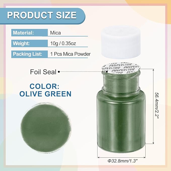 uxcell 10g/0.35oz Cosmetic Grade Mica Powder, 600 Mesh Mica Powder Natural Resin Epoxy Pigment Powders for Casting Resin, Candle Dye, DIY Nail Polish and Lip Gloss, Olive Green