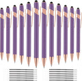 12 PCS 2 in 1 Stylus Ballpoint Pen with Stylus Tip, 1.0 mm Black Ink Metal Pen Stylus Pen for Touch Screens (Light Purple)