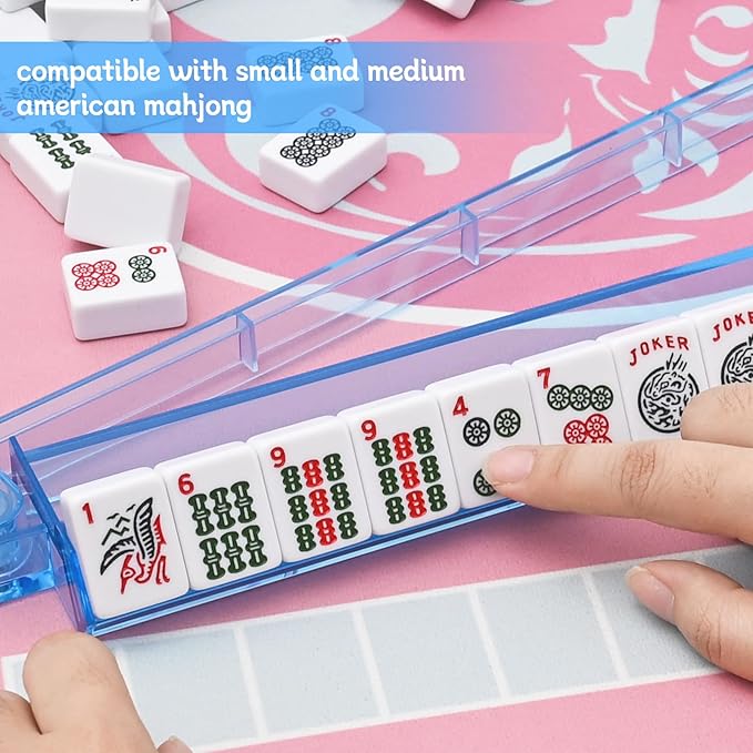 Mahjong Racks with Pushers Set of 4, Plastic American Mahjong Tile Racks 4 Colors, Mah Jongg Accessories Gifts for Mj Enthusiast