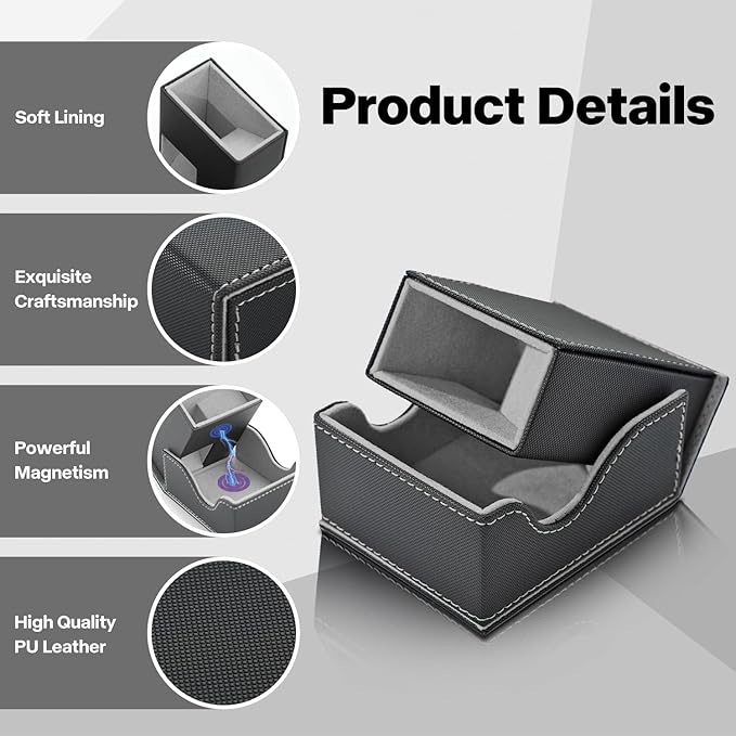 Dice Roller Tower, Premium DND Magnetic Dice Tray, Foldable PU Leather Dice Tower RPG Gifts for Dungeons and Dragons MTG Dm & Player Black/Grey