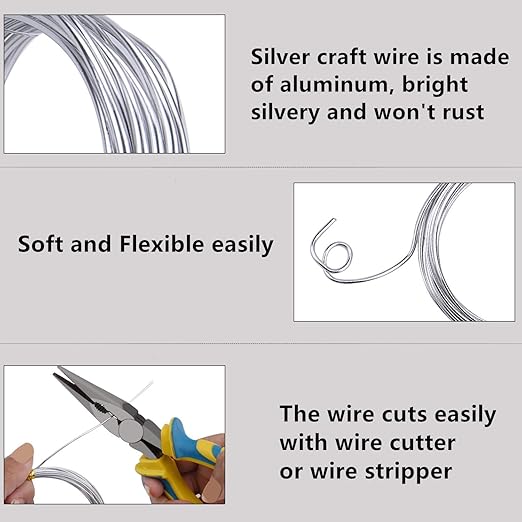 6 Rolls Silvery DIY Craft Art Aluminum Wire, 1mm, 1.5mm, 2mm, 3mm in Diameter