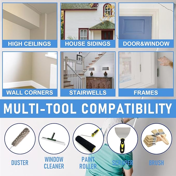 Multi-Angle Paint Brush Extender, 1 PCS Extension Pole Attachments for Paint Brushes and Rollers, with Rotating Head, Great for High Ceilings, Corners, Edges
