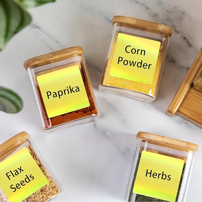 Square Thermal Labels Stickers 2" x 2", Holographic Thermal Stickers Labels, Self-Adhesive Glitter Direct Thermal Label for Small Business, DIY Design- Holographic Yellow