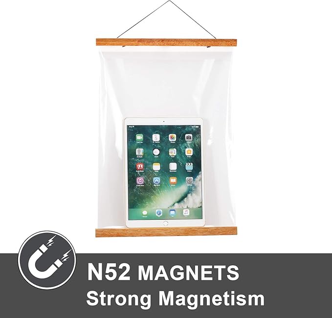 WITCOLOR Magnetic Poster Hanger Frame, 24x36 24x30 24x16 24x18 Light Wood Wooden Magnet Canvas Artwork Print Dowel Poster Hangers Frames Hanging Kit (Teak Wood, 24")