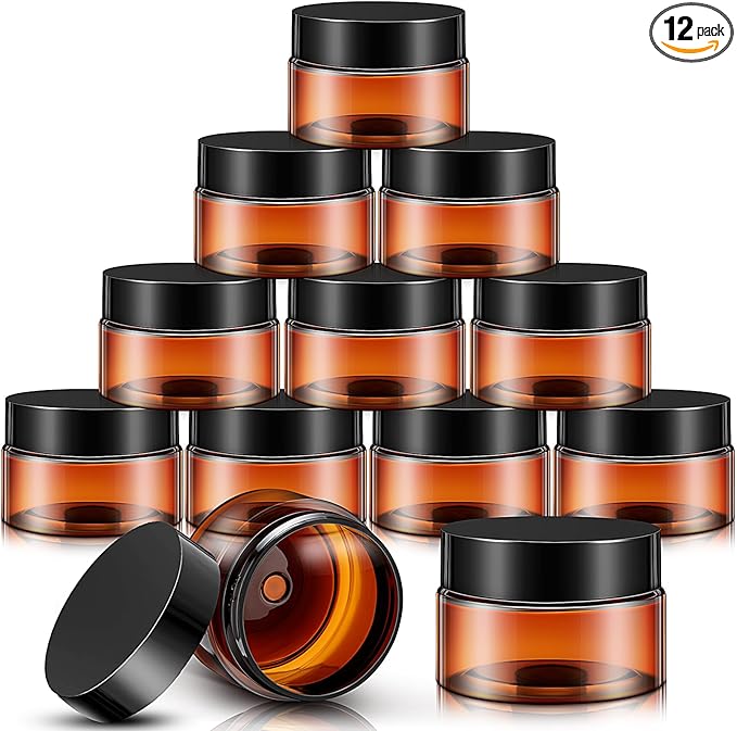 SATINIOR 12 Pack 10 oz Plastic Container Jars with Lids Round Clear Travel Cosmetic Container Slime Jars for Toiletries, Lotion, Cream, Ointments, Makeup, Rhinestone, Samples, Kitchen Storage(Amber)