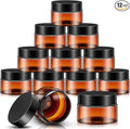 SATINIOR 12 Pack 8 oz Plastic Container Jars with Lids Round Clear Travel Cosmetic Container Slime Jars for Toiletries, Lotion, Cream, Ointments, Makeup, Rhinestone, Samples, Kitchen Storage(Amber)