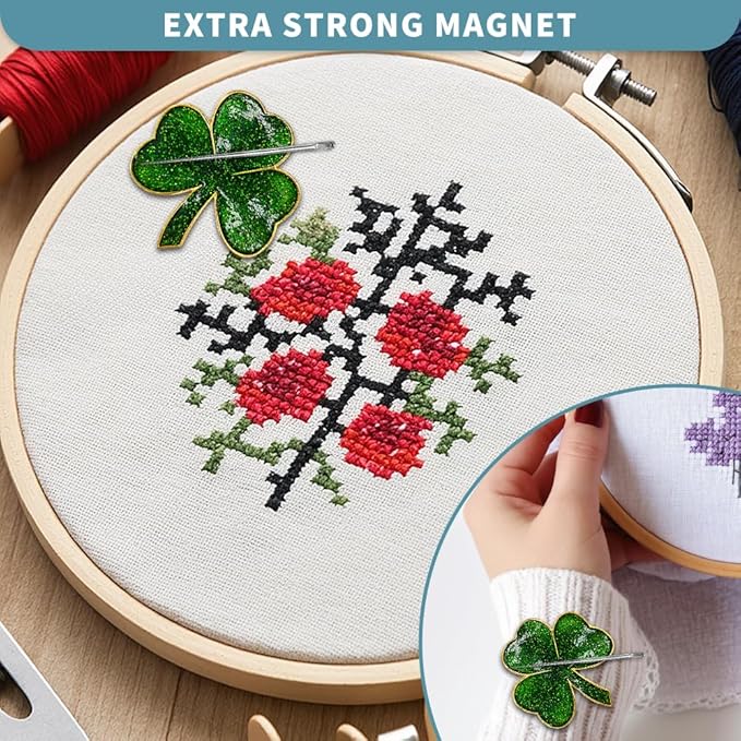 Magnetic Needle Minder Magnet Embroidery Accessories and Supplies Embroidery Needle Holder Cross Stitch Holder Needlework Supplies (Cardinal) (Shamrock)
