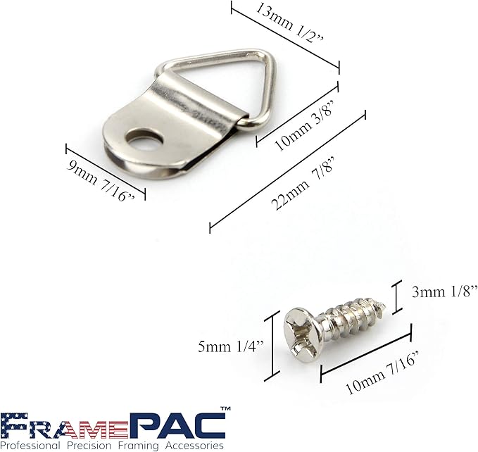 100 Pack Picture Hangers with Screws, Small Triangle Ring, D Rings for Clock, Decoration, Mirror, Paintings, Artwork Picture Frame