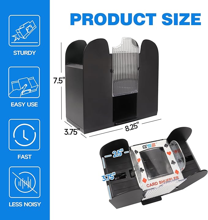 GSE Games & Sports Expert 6-Deck Automatic Card Shuffler, AC/DC-Power & Battery-Operated Electric Shuffler Machines for Playing Cards, Blackjack, Texas Hold'em, Canasta, Bridge, Rummy, UNO