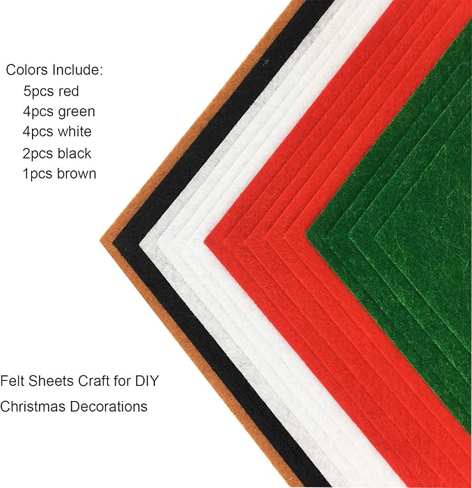 Weabetfu 16 Pieces Christmas Felt Fabric Sheets,5 Colors Craft Felt Sheets for DIY Christmas Decoration,DIY Patchwork Sewing Crafts