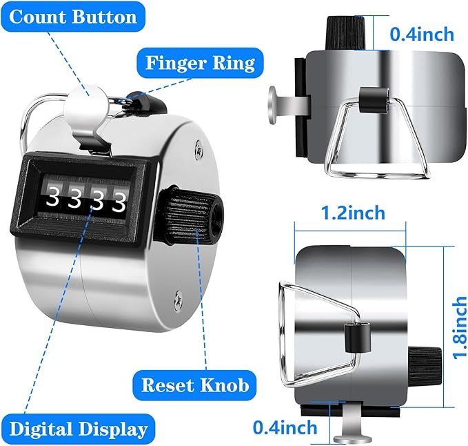FEBSNOW Handheld Tally Counter Clicker 4 Digital Number Click Counter for School Event Golf Sports Office Stadium
