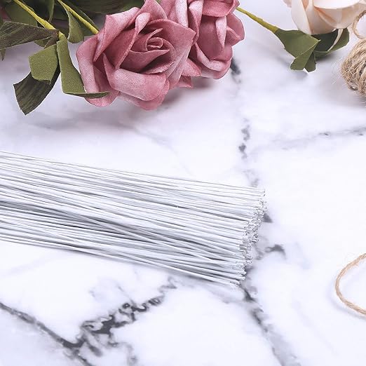 CCINEE 22 Gauge White Floral Wire Stem for Flower Arrangement Craft Supply,16 Inch,150PCS