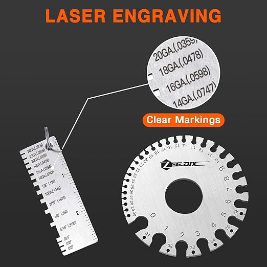 ZeeDix Wire Gauge Measuring Tool (2 Pcs) - Round Dual Sided Metal Sheet Gage & Metal Sheet Thickness Gauge, Stainless Sheet Wire Size Chart & Welding Measurement Tool