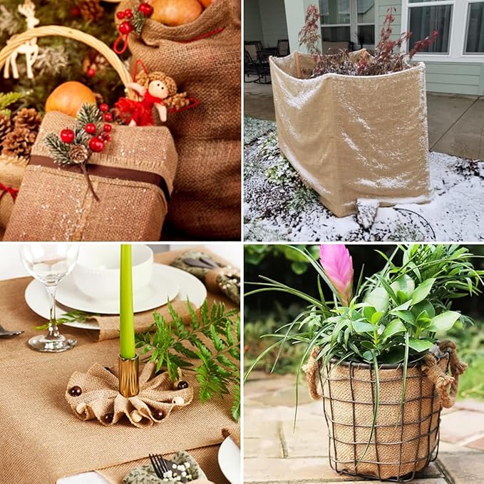 Burlap Fabric Roll, 40" x 15 Feet Burlap Garden Fabric Natural Jute for Decorations, Crafts, Weddings, Table Runner, Landscaping, Plants & Tree Covering