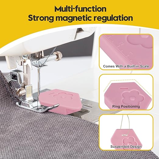 3 Pcs Magnetic Seam Guide for Sewing Machine, 2025 Multifunctional Polygonal Magnetic Seam Guide with Scale, Sewing Accessories for Magnet Making Machine (3colors)