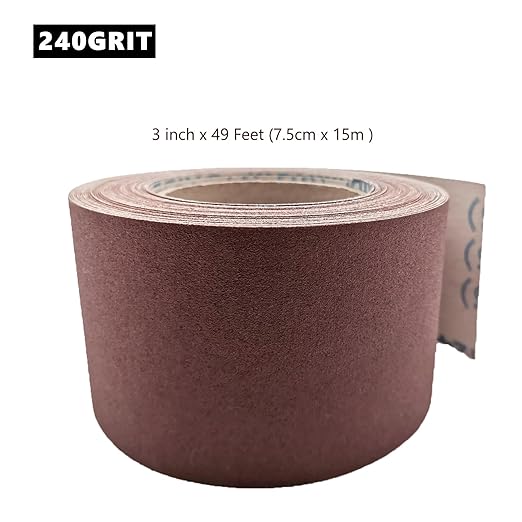 240 Grit Sandpaper Roll, 3 Inch x 49 Feet Emery Cloth Roll Aluminum Oxide Abrasive Paper Roll Continuous Sandpaper for Metalworking, Woodworker, Furniture Repair, Sanding Automotive Plumbing