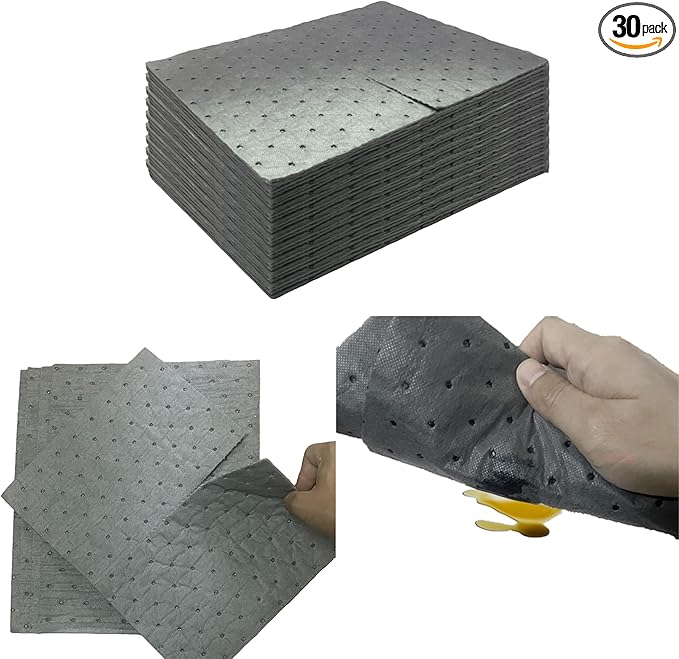 Oil Absorbent Pads | 13"x9.8" Garage Mats | Drip & Spill Universal Pads for Automotive - Absorbing Oil, Liquids, Antifreeze, Brake Fluid, Grease, Coolant | Concrete & Metal Protection,30-Pack