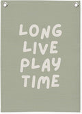Playroom Decor,Long Live Playtime Wall Hanging Linen Banner,Sage Green Striped Wall Flag for Kids Room Nursery Playroom Decor,18x25 Inch