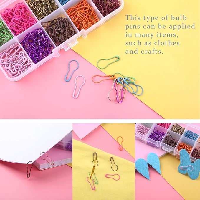 Mayboos 300 Pieces Safety Bulb Pins,10 Colors Calabash Crochet Stitch Markers, Metal Safety Pins for Knitting and DIY Project with Storage Box