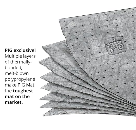 PIG Mat | Oil Absorbent Mat | 15" W x 20" L | Lightweight Pads | Absorbs Up to 14 oz per pad | 200 | MAT135