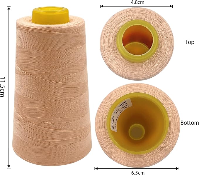 Tortoise 4 Cones of 3000 Yards Each Spool Thread for All Purpose, Serger, Overlock, Quilting, Sewing Machine - 100% Polyester - Peach Beige