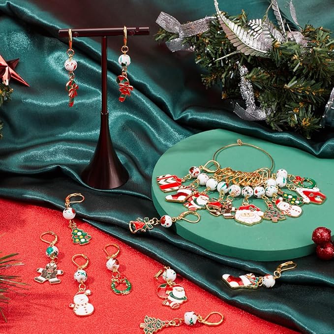 SUNNYCLUE 1 Box 20pcs Christmas Stitch Markers Crochet Knitting Markers Rhinestone Locking Stitch Markers Leverback Kntting Charms for Knitting Weaving Sewing Needleworks Women Adult DIY Crafts