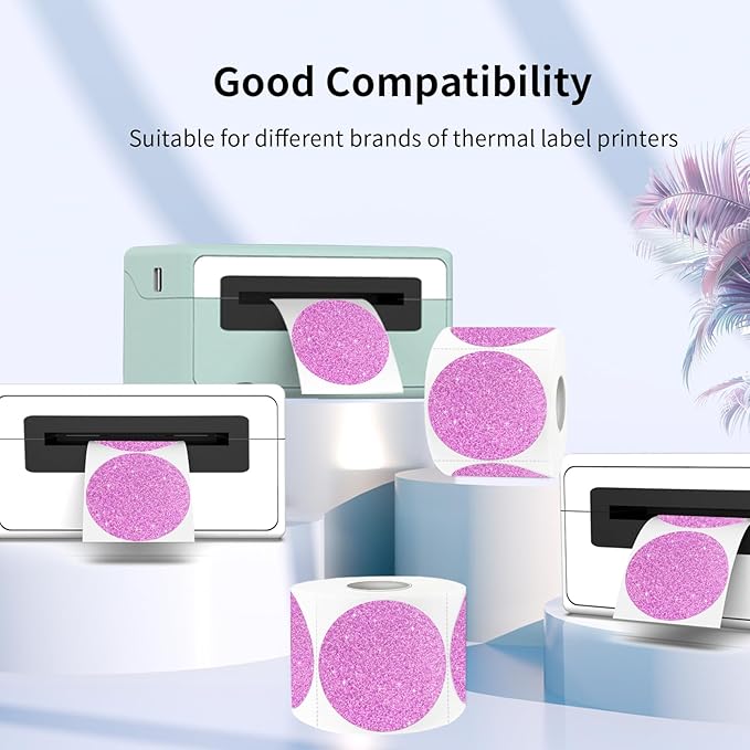 3" Holographic Thermal Label Stickers, Round Direct Thermal Label Stickers, Glitter Thermal Printer Sticker Labels for Gift Wrapping, Self-Adhesive Custom Logo Design- Glitter Pink