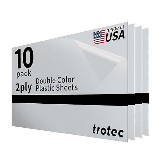 Trotec TroLase Lights | 24"x12"x1/250"(0.1mm thick) | Adhesive-Backed Flexible Laser Engraving Sheet/Film for Decal & Label | Double Color Plastic Sheet for Engraving | Smooth Silver/Black | 10pcs