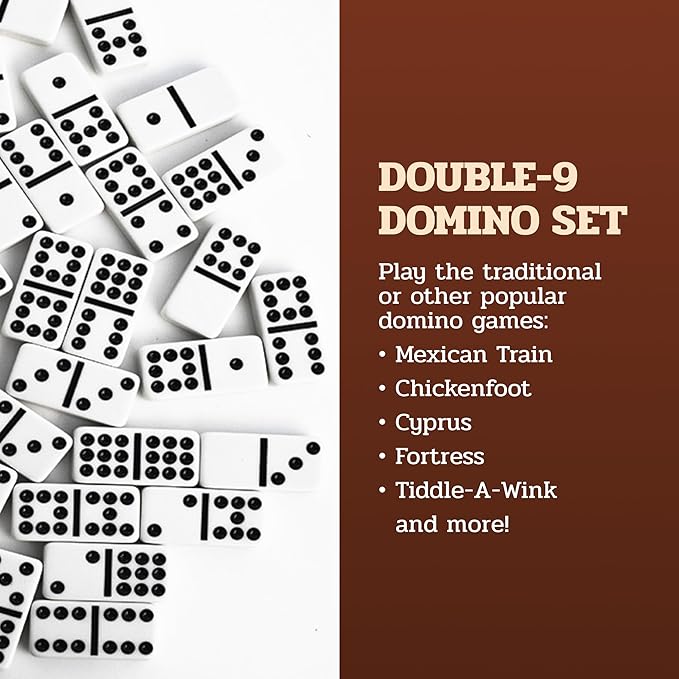 Alex Cramer The Nines Double 9 Domino Set - American-Made Solid Walnut Case Holds Our 55-Piece Domino Set for Adults