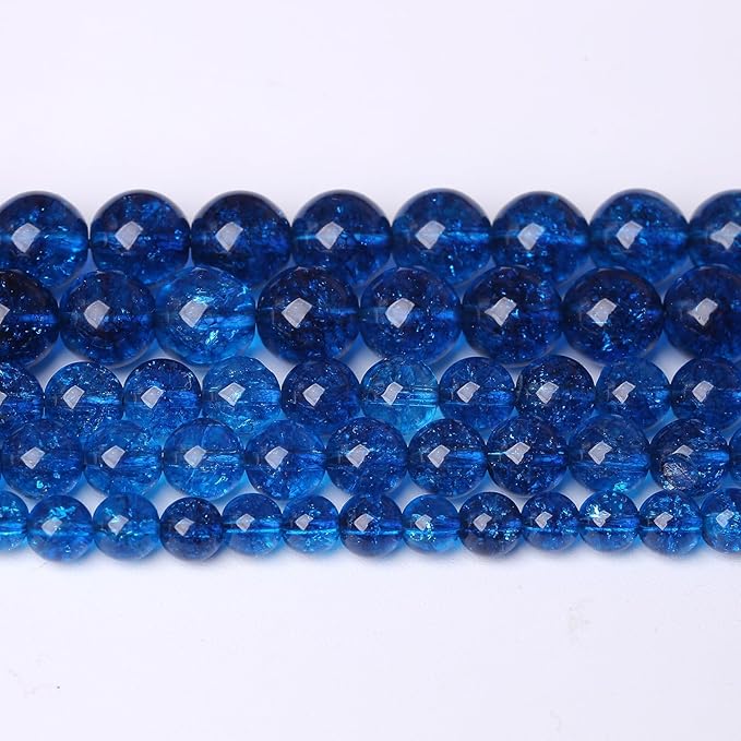 36pcs 10mm Natural Blue Crystal Crackle Quartz Stone Round Loose Beads for Jewelry Making DIY Bracelets Necklaces Energy Healing Stone Beads 15" (10mm, Blue Crackle Quartz)