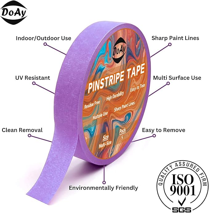 5 Rolls Pinstripe Tape - Masking Tape 1/16", 1/8", 1/4", 1/2", 3/4" - Thin Painters Masking Automotive Tape for DIY, Car, Auto, Paint, Art, Tumblers (Purple)