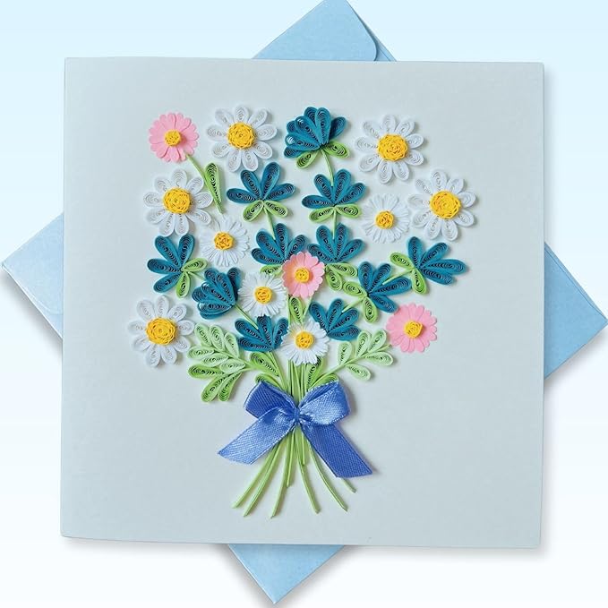 Quilling Cards, handmade card, quilled cards with Dedicated Paper Handmade Art for all occasions: Mother's day, Father's day, Birthday... daisy bouquet (Daisy bouquet)
