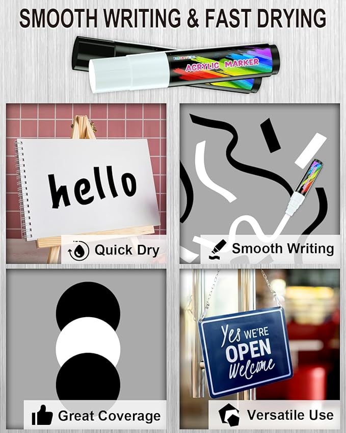 FansArriche Acrylic Paint Markers, 15mm Jumbo Felt Tip, Black and White Colored Waterproof and Permanent Paint Pens for Tagging, Signs, Calligraphy, and Outdoor Paintings