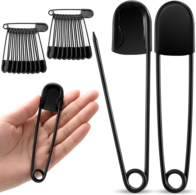Juexica 20 Pcs 5 Inch Jumbo Stainless Steel Safety Pins Large Heavy Duty Huge Strong Laundry Pins for Upholstery Sewing Quilting Key Rings Craft Outdoor (Black)