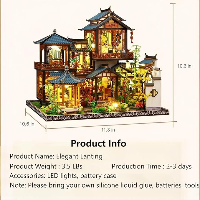 Miniature House Kit, Miniature Ki, Dollhouse Kit for Adults Teen, Mini House Building Kit for Birthday, Elegant Lanting