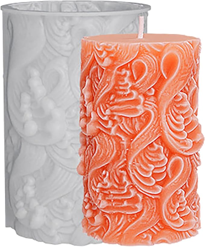 Flower Petal Cylinder Candle Mold - Resin Casting Silicone Molds for Home Decor & Candle Making Wave Spiral Mold