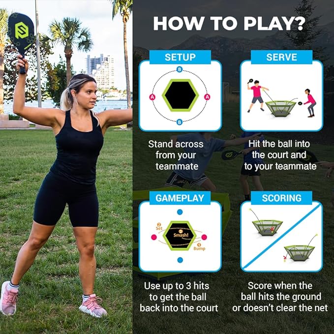 PaddleSmash - Pickleball Yard Game As Seen on Shark Tank - Beach, Backyard, Tailgate & Lawn, Outdoor Activities for Adults and Family - Easy Assembly